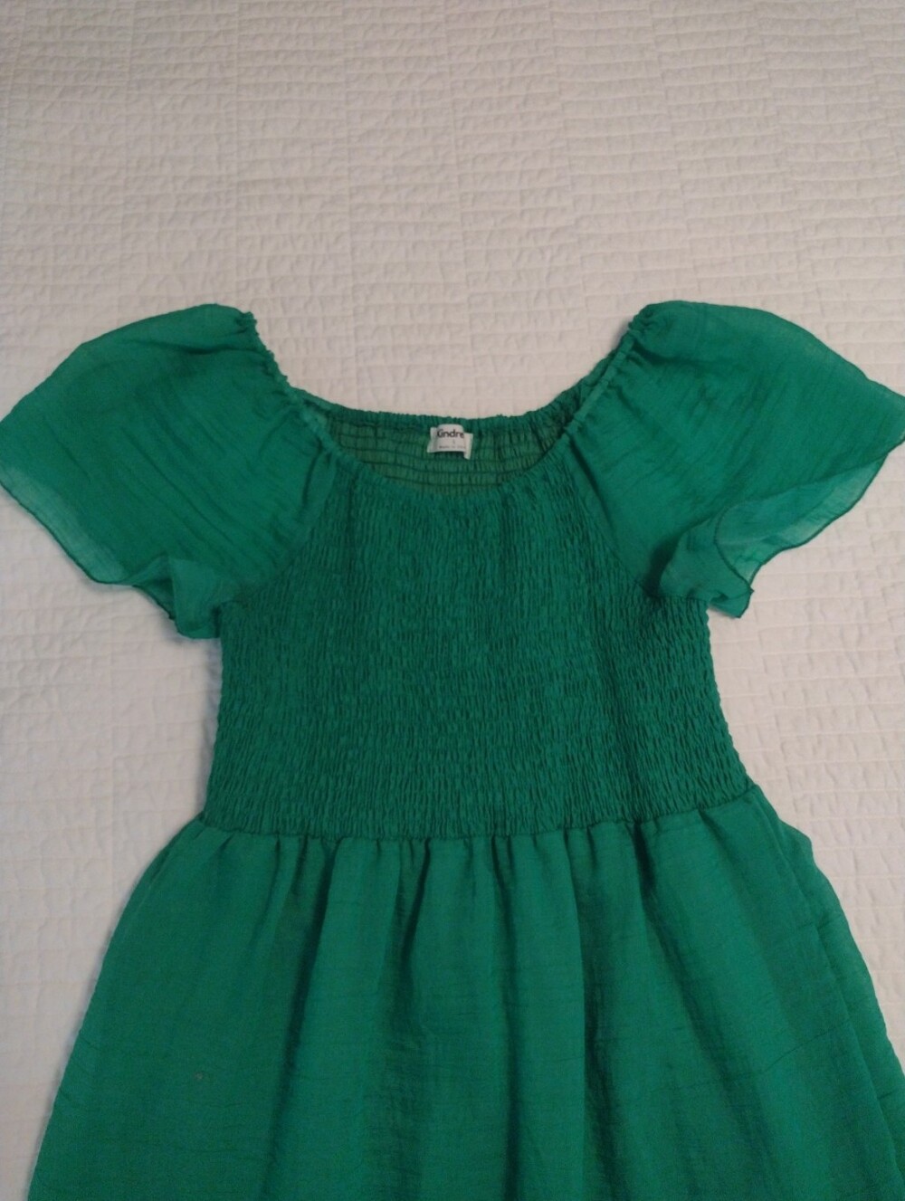 Anthropologie Kindred L Tiered Maxi Dress Elastic Neck Smocked Kelly Green - Picture 2 of 10